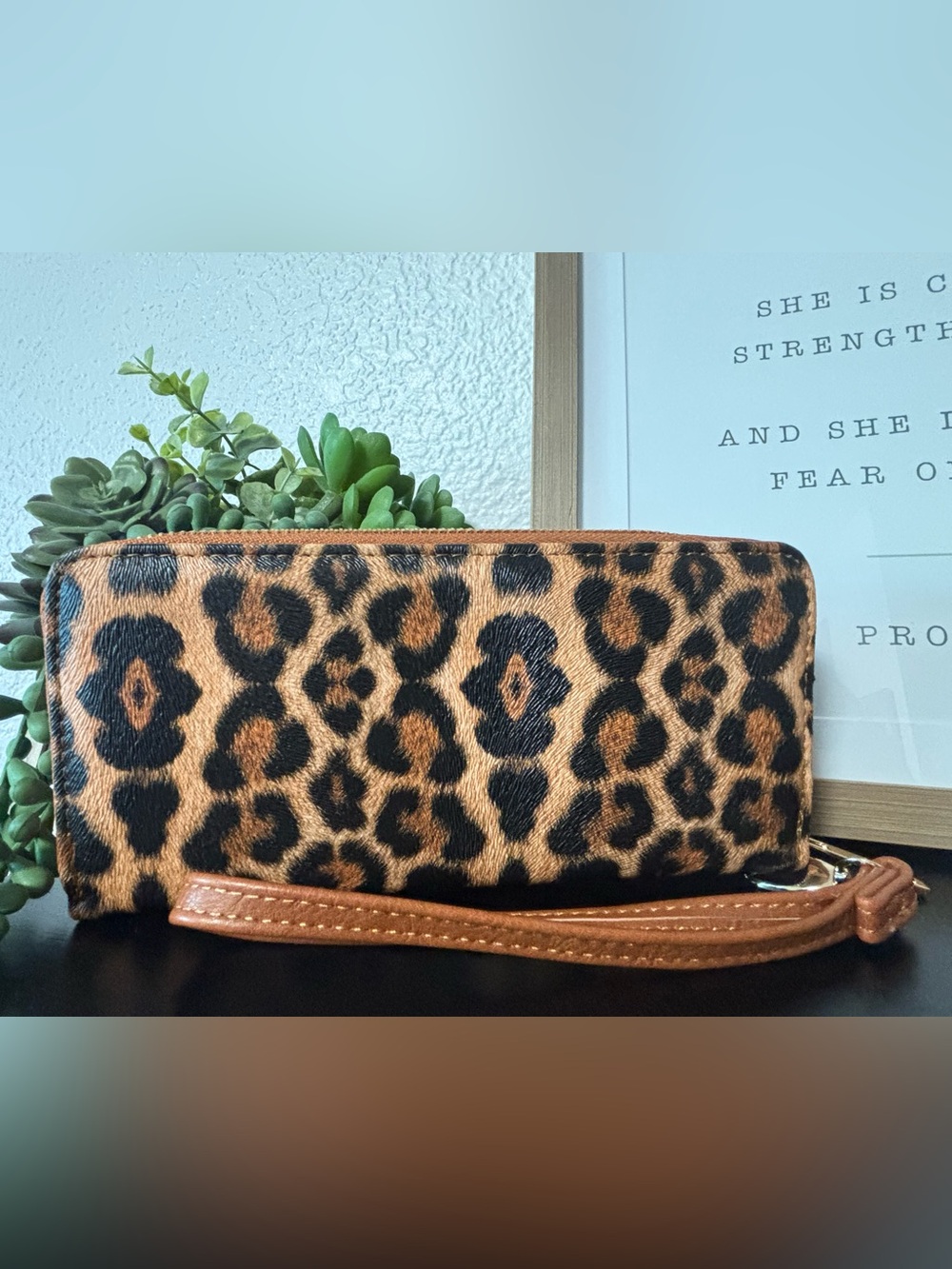 Leopard Print Wristlet Zip Around Wallet